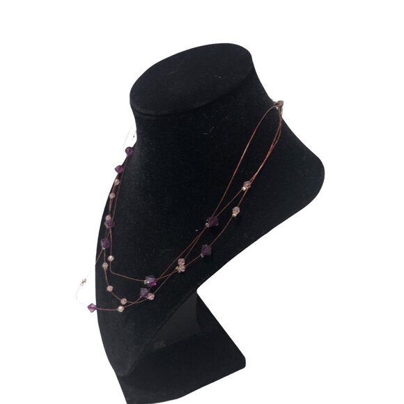 Vintage Avon Amethyst Floating Necklace 3-Tier Purple Beads Silver Plate 9" - Picture 7 of 10